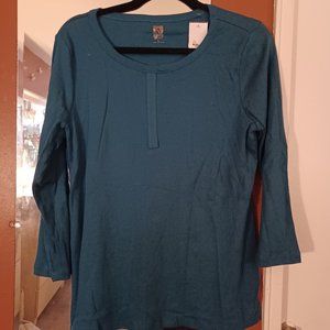 New Blue / Dark Teal / Dark Aquamarine Anne Klein Sport Long Sleeve Top Size L